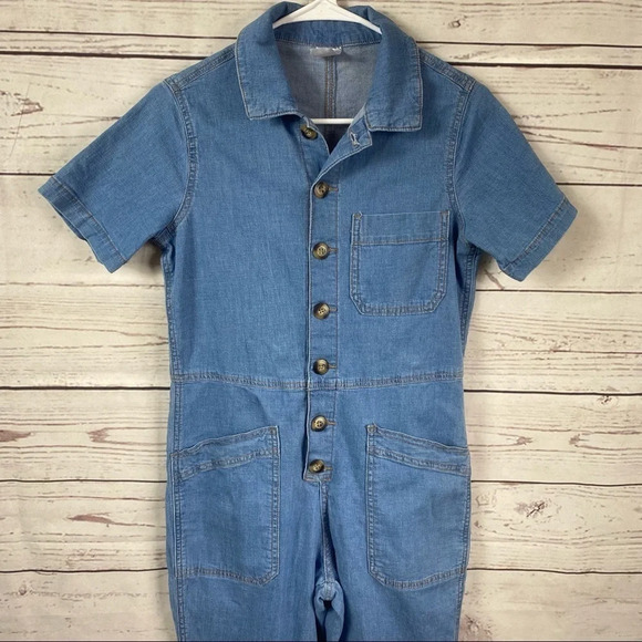 NO Boundaries blue denim stretchy short sleeve onesie bodysuits romper overall - Picture 4 of 6